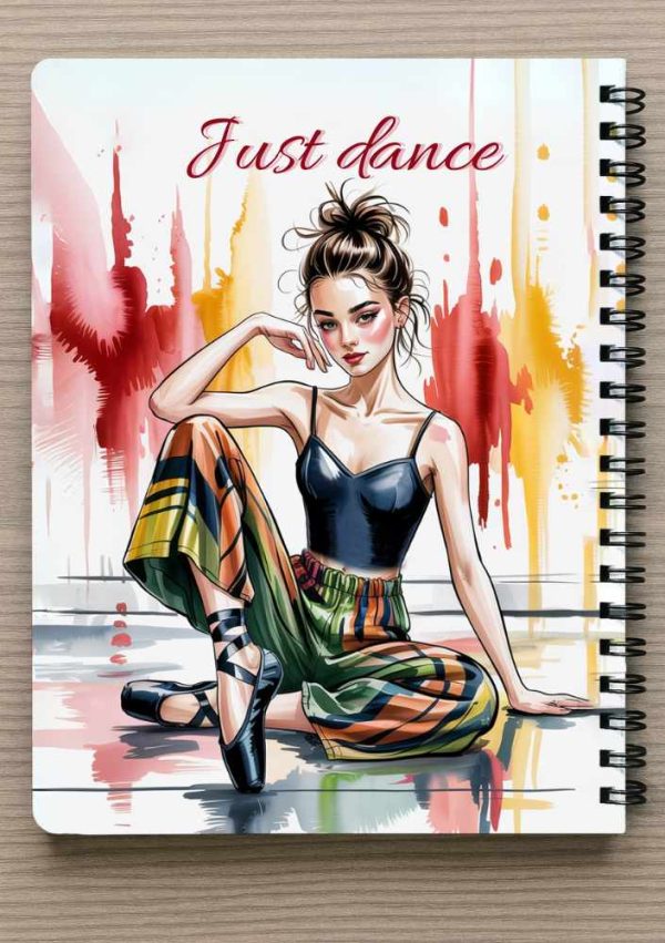 מחברת ספירלה A5 - רקדנית על רקע צבעוני "Just dance"