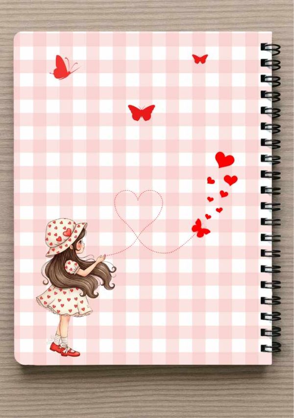 מחברת ספירלה A5 - ילדת הלבבות וסימניית לב