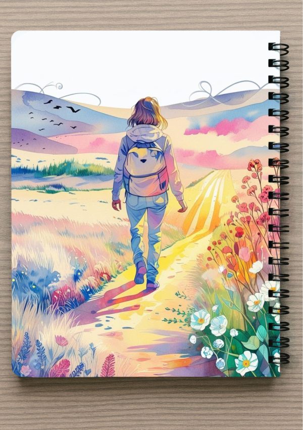 מחברת A4 -נערה עם תרמיל הולכת בדרך קסומה וצבעונית