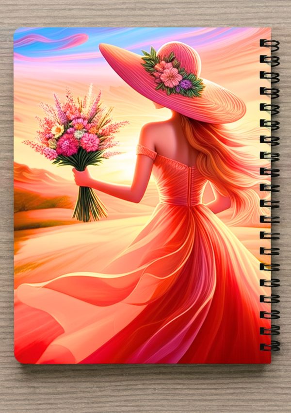 מחברת A4 - נערה בשמלה אדומה וזר צבעוני