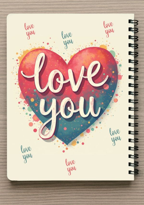 מחברת A4 -לב צבעוני עם הכיתוב LOVE YOU