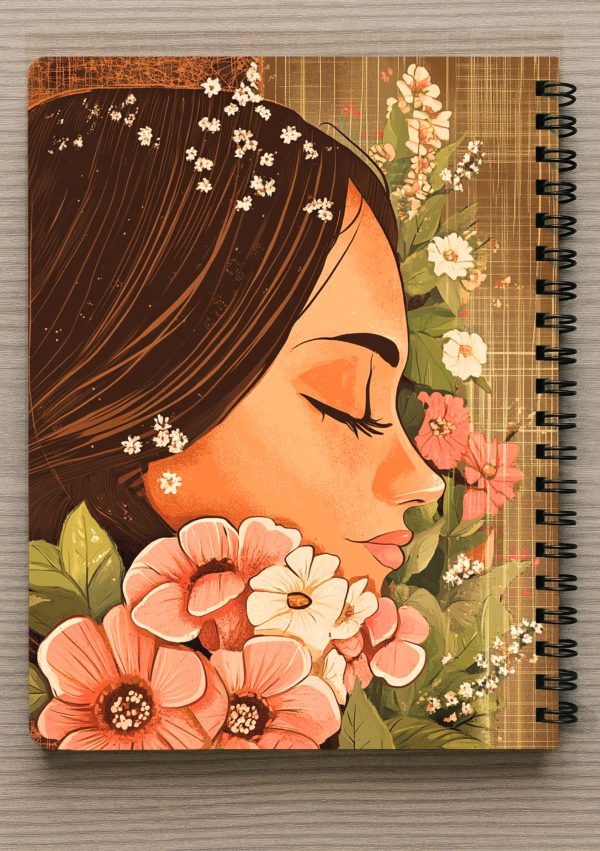 מחברת A4 -אישה וסביבה פרחים בסגנון נוסטלגי